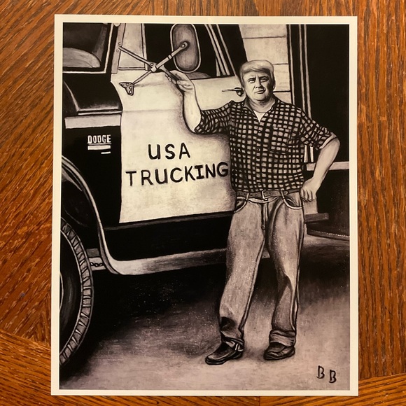 🇺🇸”Trump For Truckers, Let Freedom Ring” Original Art Black & White Print! - Picture 2 of 11